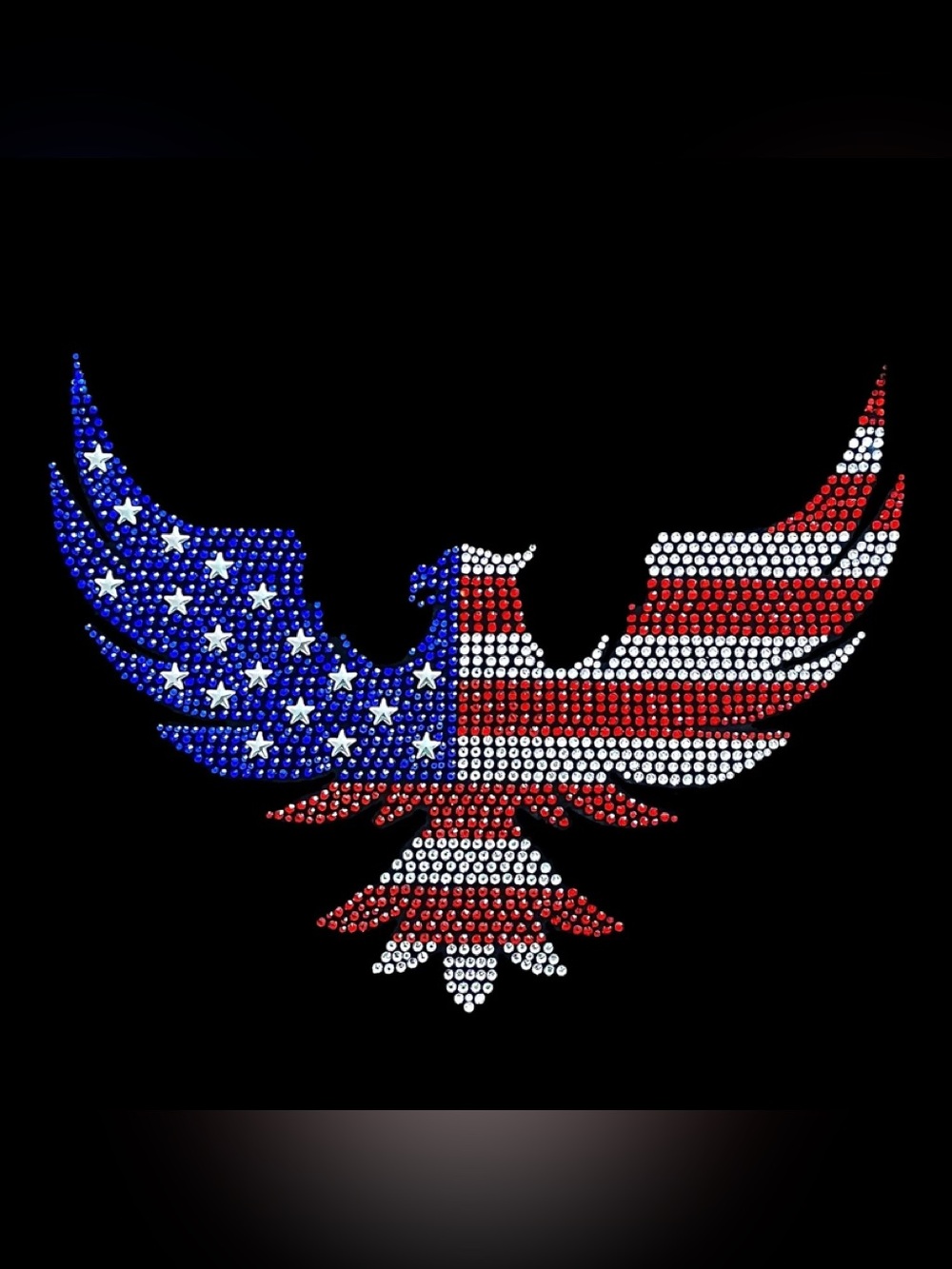 shirt crystal eagle Patriotic USA premium rhinestone 3/4 sleeve black